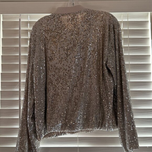 NWT Loft Sequin Bomber Jacket - Silver/Neutral (Size: Large) - Picture 4 of 4